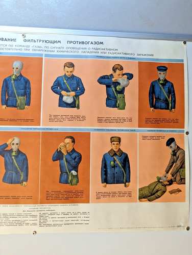 How to use a gas mask? / Chernobyl / Cold War / VTG Original Poster 36/24 in - Picture 7 of 7