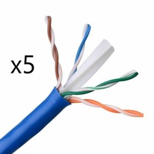 Lot of 5 - CAT6E Ethernet 550MHz CMR Cable Blue 1000FT - 23AWG COPPER