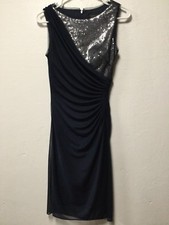 Womens Evening Dress Size 4 Blue Silver Panel Sequins Sexy Adrianna Papell  205