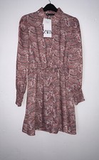 ZARA PINK PAISLEY PRINTED SHORT COLLARED DRESS WITH GEM BUTTONS SIZE S BNWT