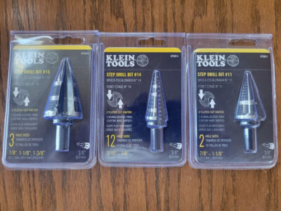 KLEIN Tools 3 Pc Step Drill Bit UniBit Set Lot KTSB11 KTSB14 KTSB15     greenlee