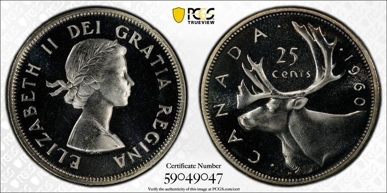 1960 Canada  Gem PL Twenty Five Cents Quarter   PCGS PL 65 CAM