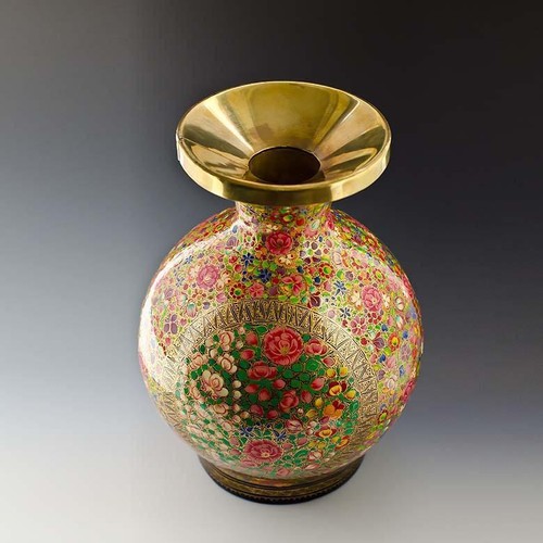 Oriental Flowers Hand Painted Wooden Vase 12 Inches - Picture 2 of 5