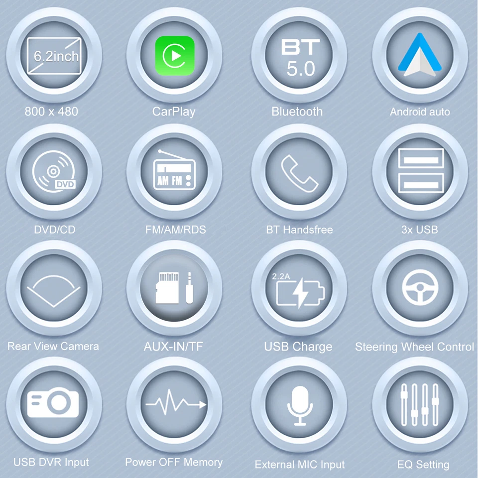 6.2" Double 2 DIN Carplay Car Stereo Bluetooth Touch Screen Radio GPS Head Unit - Image 3 of 4