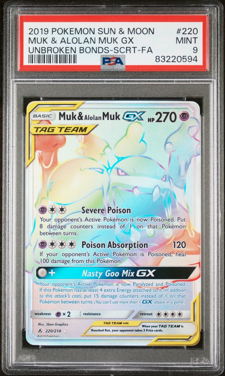 PSA 9 Muk & Alolan Muk Gx Unbroken Bonds #220 2019 Pokemon
