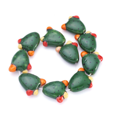 10 Stck. Porzellan Keramik Perlen Grün Pflanze Kaktus Perle Zwischenring Pflanze 21x19mm