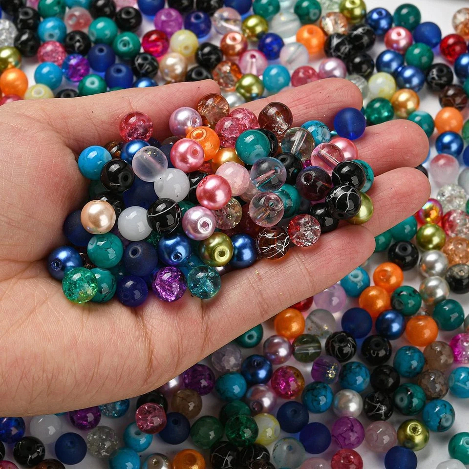 Cuentas redondas de vidrio pintado en aerosol de 8 mm para rosarios pulseras collares 100 un. Foto 3 de 4