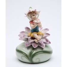 NEW PORCELAIN FAIRY MUSICAL PURPLE FLOWER "EVERYTHING IS BEAUTIFUL" MUSIC BOX