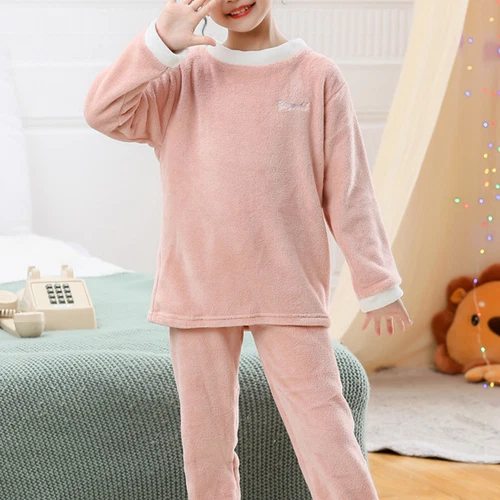 Girls Boys Fleece Pajamas Set Top and Pants Warm Sleepwear - Picture 6 of 45