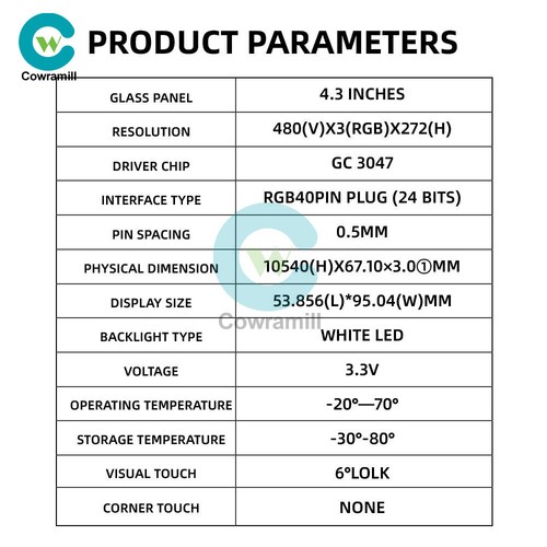4.3" 480*272 ILI6485A TFT LCD Display Module RGB 24bit 40pin HD Color screen - Picture 5 of 6