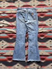 VTG 70's Levi's Flare Bell Bottom Orange Tab Jeans Women 30x31 Blue Custom Patch