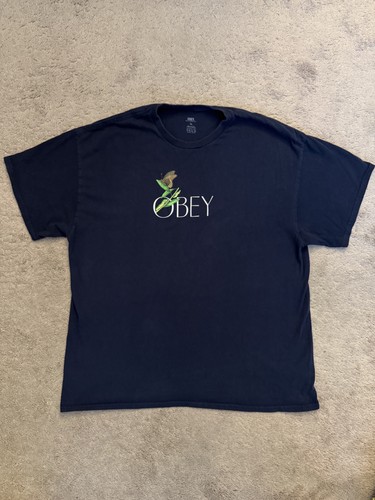 Obey T-Shirt XL Blue Butterfly Graphic Streetwear Short Sleeve Crewneck
