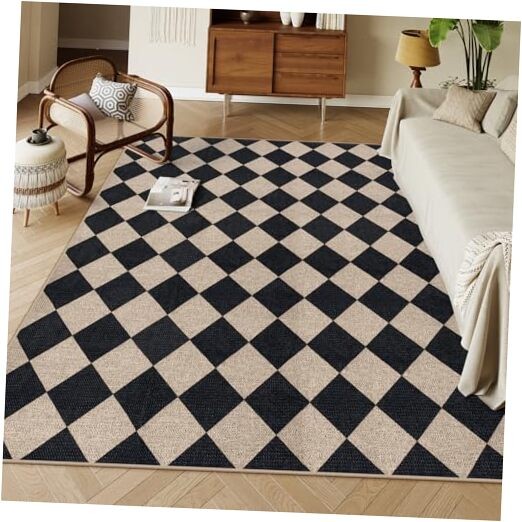 Checkered Jute Rug 6x9 for Living Room Outdoor Indoor Use