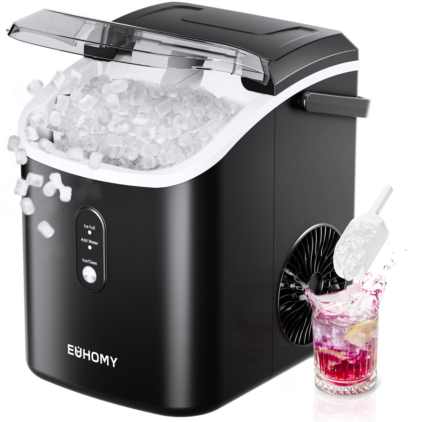 Portable Countertop Nugget Ice Maker with Handle 34lbs Daily