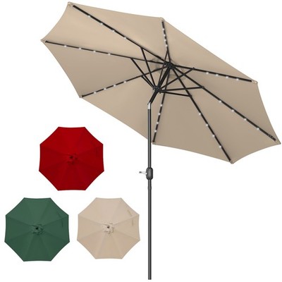  9FT Patio Umbrella w/Solar Lights 32 Lighted Pool Market Umbrella w/Tilt &Crank