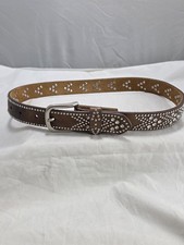 Genuine Gold Tone Leather Belt. Rhinestones And Silver Studs, Size 26/ 28.