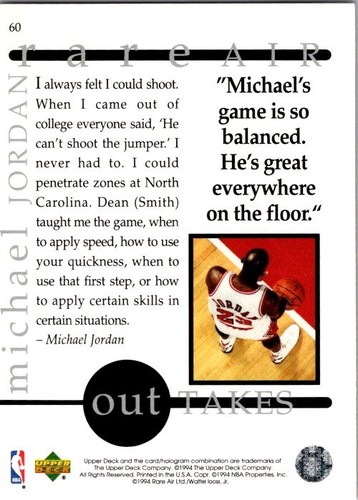 1994 Upper Deck Jordan Rare Air #60 Michael Jordan - Picture 2 of 2