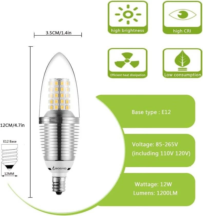 (4 Pack LED Candelabra Bulb, 12W Daylight White 4 Count (Pack of 1), - Image 2 of 4