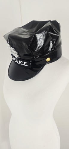 Black PVC Police Hat Dressing Up Adult - Picture 3 of 5