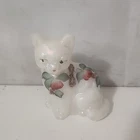 Fenton Opalescent Glass Cat Hand Painted, Signed, Floral Glitter Christmas