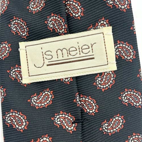 JS Meier Men's Silk Black Red Paisley Necktie Tie Imported From England - Picture 4 of 5