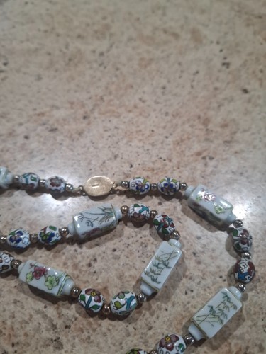 Vintage Chinese Export Hand Painted Porcelain Bead Necklace
