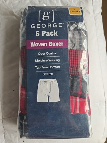 New Mens George (6) Pack Multicolor Woven Boxer Underwear Size Large 36-38