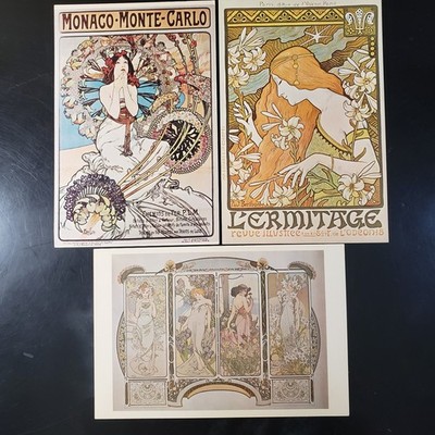 VTG 1960s Art Nouveau Giant Postcard Lot 3 Mucha Berthon Sandy Val Graphics NOS