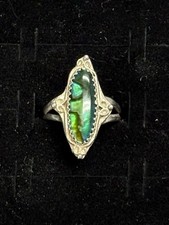 Vintage Sterling Silver Dark Green Abalone Shell Ring Size 6.5