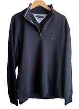 TOMMY HILFIGER Men's 1/4 Zip Mockneck Pullover Sweater, Navy, L