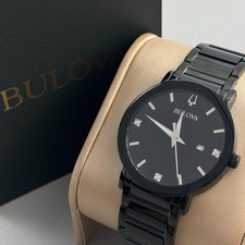 Bulova Futuro Modern 98D144 Quartz Calendar Men's Watch Black Diamond Dial 42MM