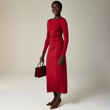 J Crew Womens Dress Sz XS Sangria Red Long Sleeve Crepe Jersey Midi Minimalist