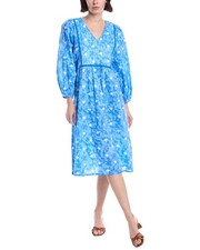 Ro's Garden Printed Midi Dress Women's Blue L