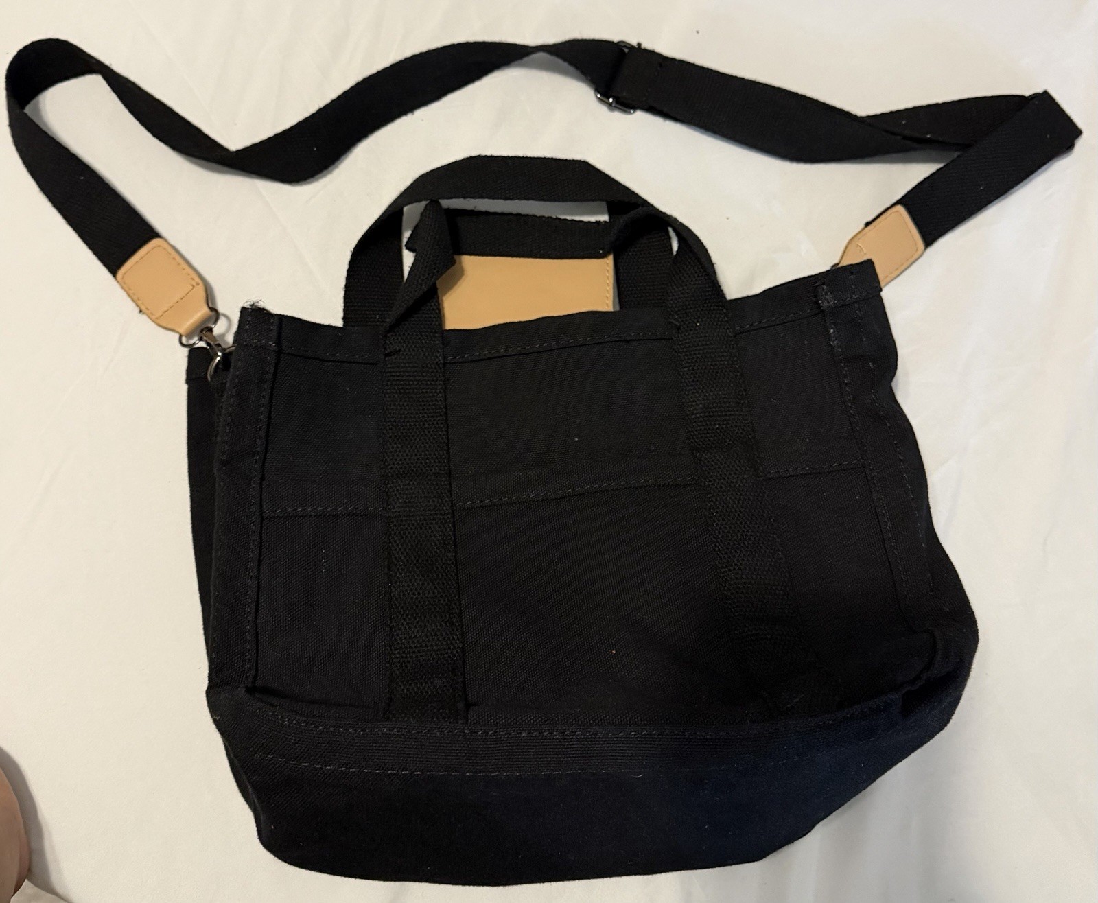 Black Canvas Tote Bag Solid Pattern Shoulder Stra… - image 1
