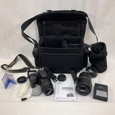Nikon D5500 24.2MP Digital SLR Camera with AF 18-55mm 55-300mm Bag 2 Batteries