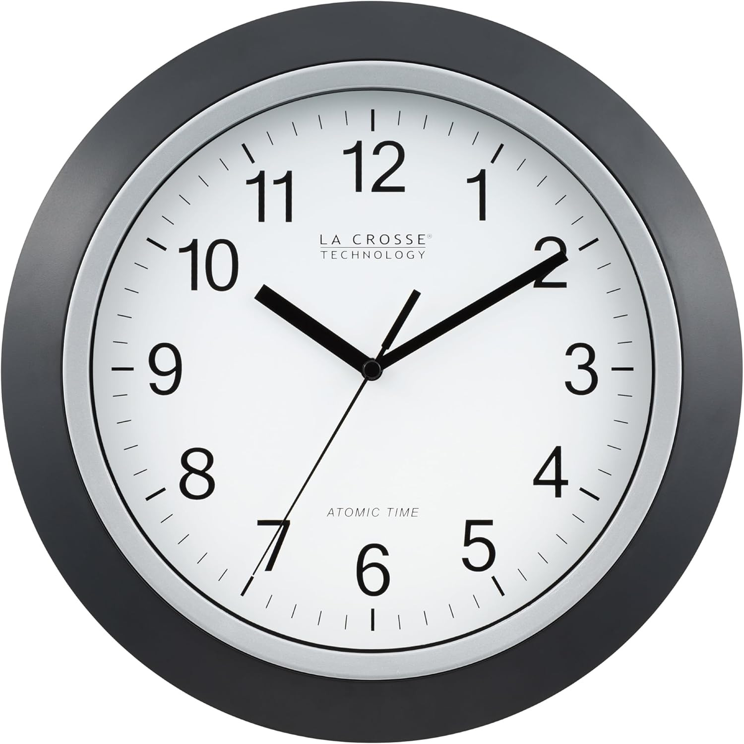 WT-3129B 12 Inch Atomic Analog Wall Clock, Pack of 1, Black