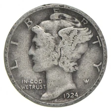 VG+ 1924-D Mercury 90% Silver Dime