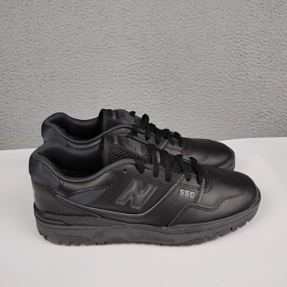 New Balance 550 Shoes Mens Size 9 Triple Black Leather Low Top BB550BBB  - Image 3 of 4