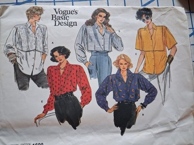 Vintage Vogue 1609 80er Schnittmuster Basic Design Hemd Bluse UNCUT FF