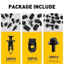 70PCS Fender Body Bolts Nuts U Push Clips Under Engine Cover Splash Shield Guard
