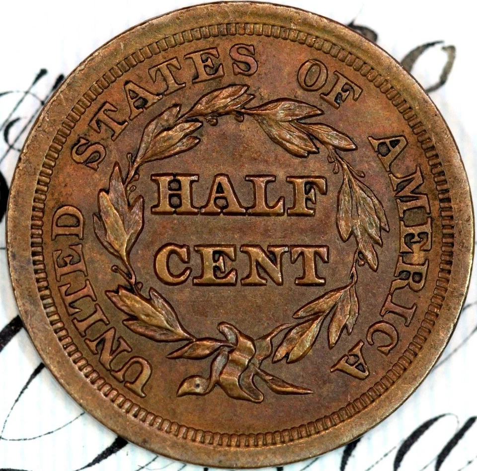 1854 C-1 SOLID+ GEM BU MS BRAIDED HAIR HALF-CENT DC308 FROM MATTHEWS HOARD - Image 2 of 4