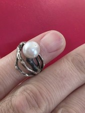 VTG STERLING SILVER 925 PEARL 9MM RING SIZE 5.5 Handmade