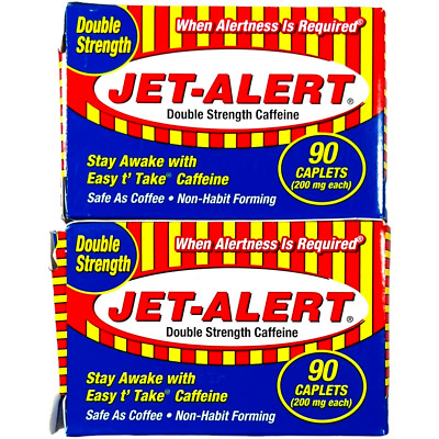 Jet-Alert Double Strength Caffeine 200 Mg Caplets, 90 Ct - LOT of 2