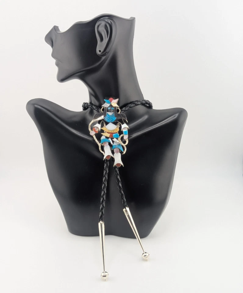 Corbata Bolo Hecha a Mano Zuni Firmada Beyuka Serpiente Bailarina Nativo Americano Joyería Foto 2 de 4