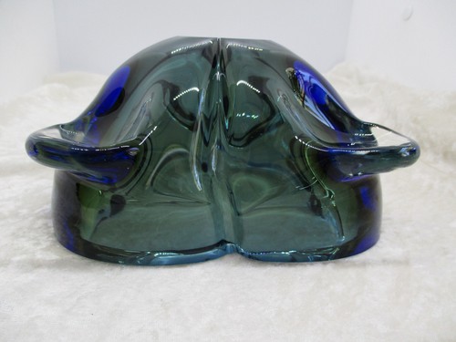 Murano Sommerso Pinched Heavy Leaded Art-Glass Blue & Green Ashtray - Picture 13 of 17