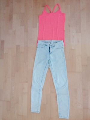 Set: Hose & Top Gr. 38 Regular, Denim, Retour, neon pink, hellblau 