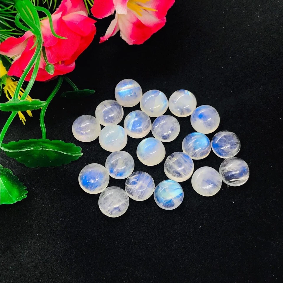 NATURAL RAINBOW MOONSTONE ROUND CABOCHON LOOSE GEMSTONE WHOLESALE LOT - Image 3 of 4