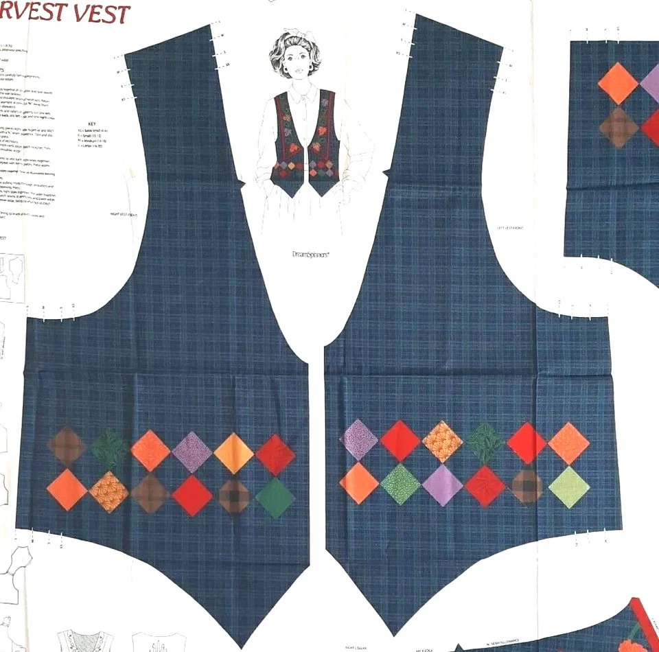  VTG Autumn Harvest Vest Fabric Panel Plaid Argyle Fall XS- L Sewing Craft - Image 3 of 4