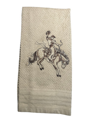 Bucking horse western cowboy tan kitchen towel