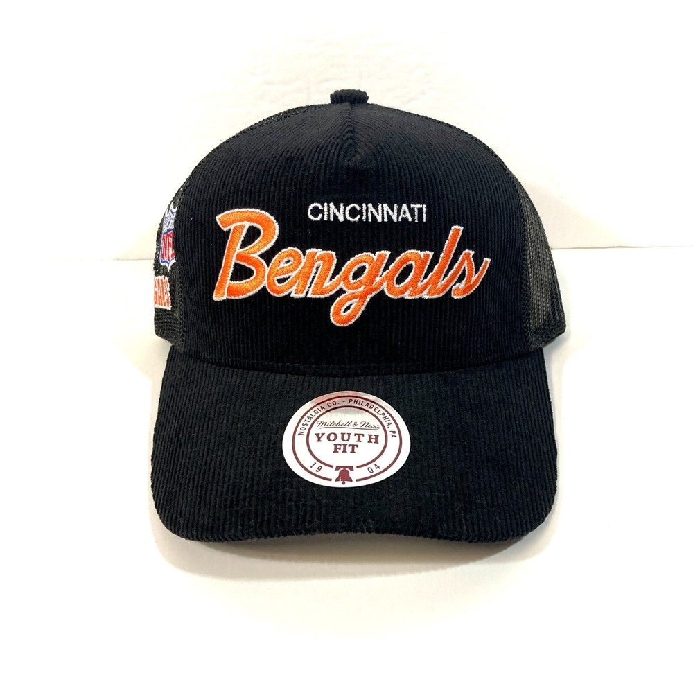 YOUTH CINCINNATI BENGALS HAT mitchell & ness CORDUROY TRUCKER retro script kids